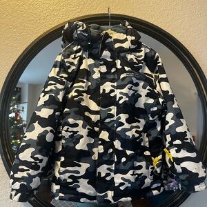 Boys Snow/Ski Coat - Camo with Blues, Black and White - Yellow details